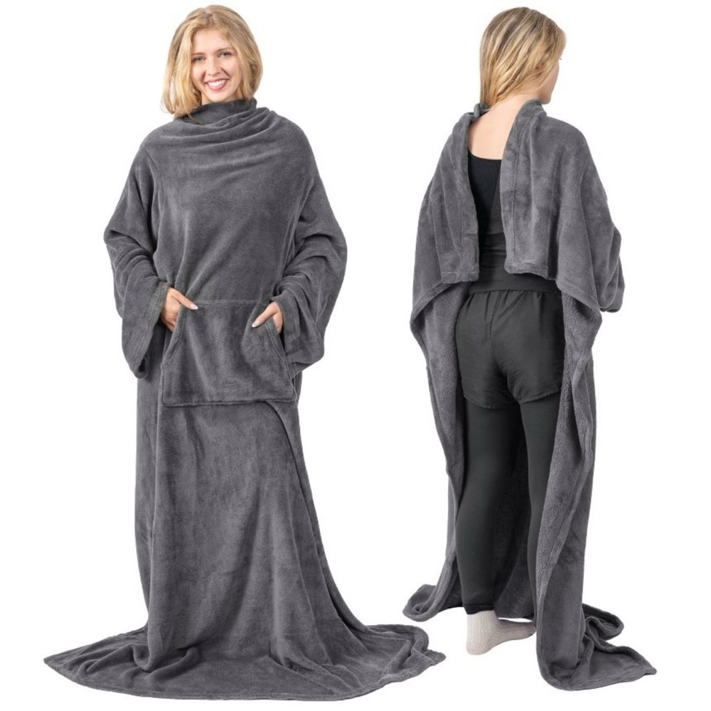 Pavilia Cozy Gray Wearable Blanket with Sleeves